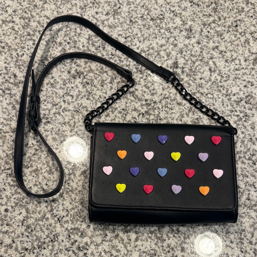 Betsey Johnson Black Crossbody Bag with Colorful Hearts